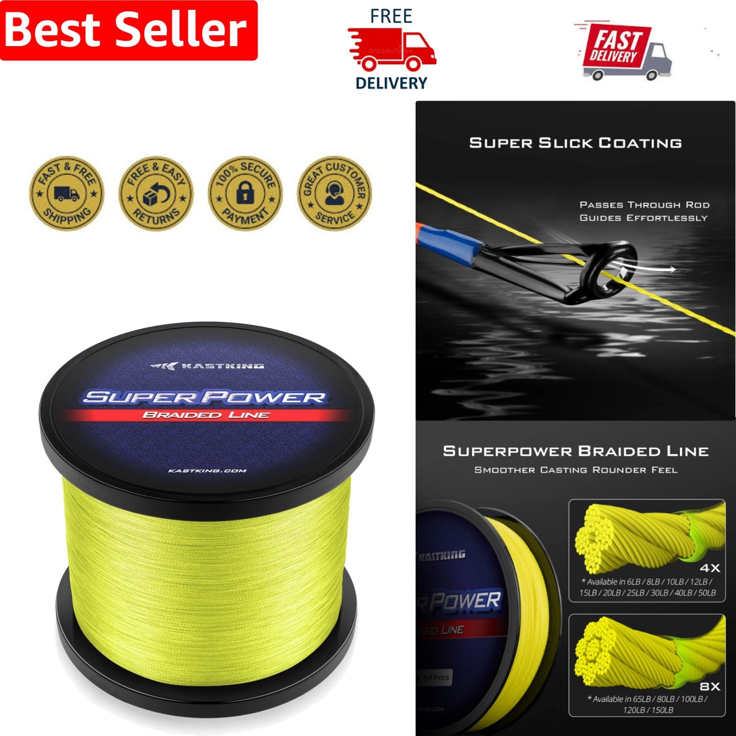 Ultra Sensitive SuperPower Braided Fishing Line – 20lb, 981 Feet X4 Yellow