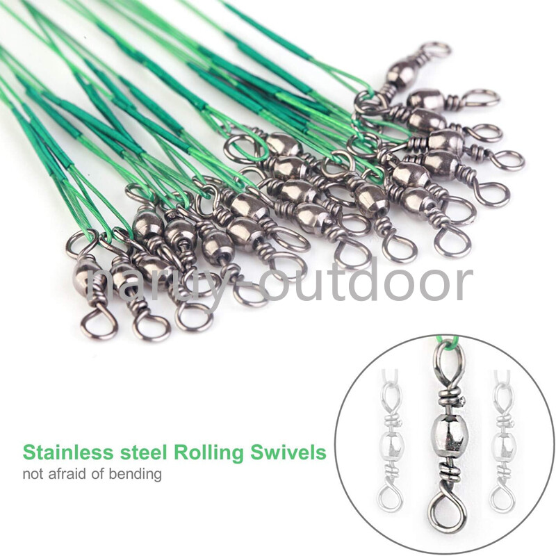 100pcs Stainless Steel Trace Wire Leader Fishing Line Leaders With Snap & Swivel