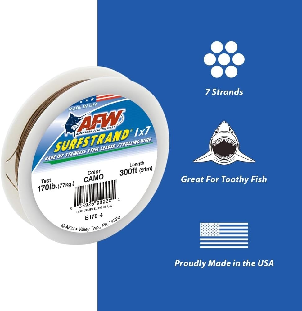 Surfstrand Bare 1×7 90lb Fishing Leader Wire – Camo, 600ft for Saltwater