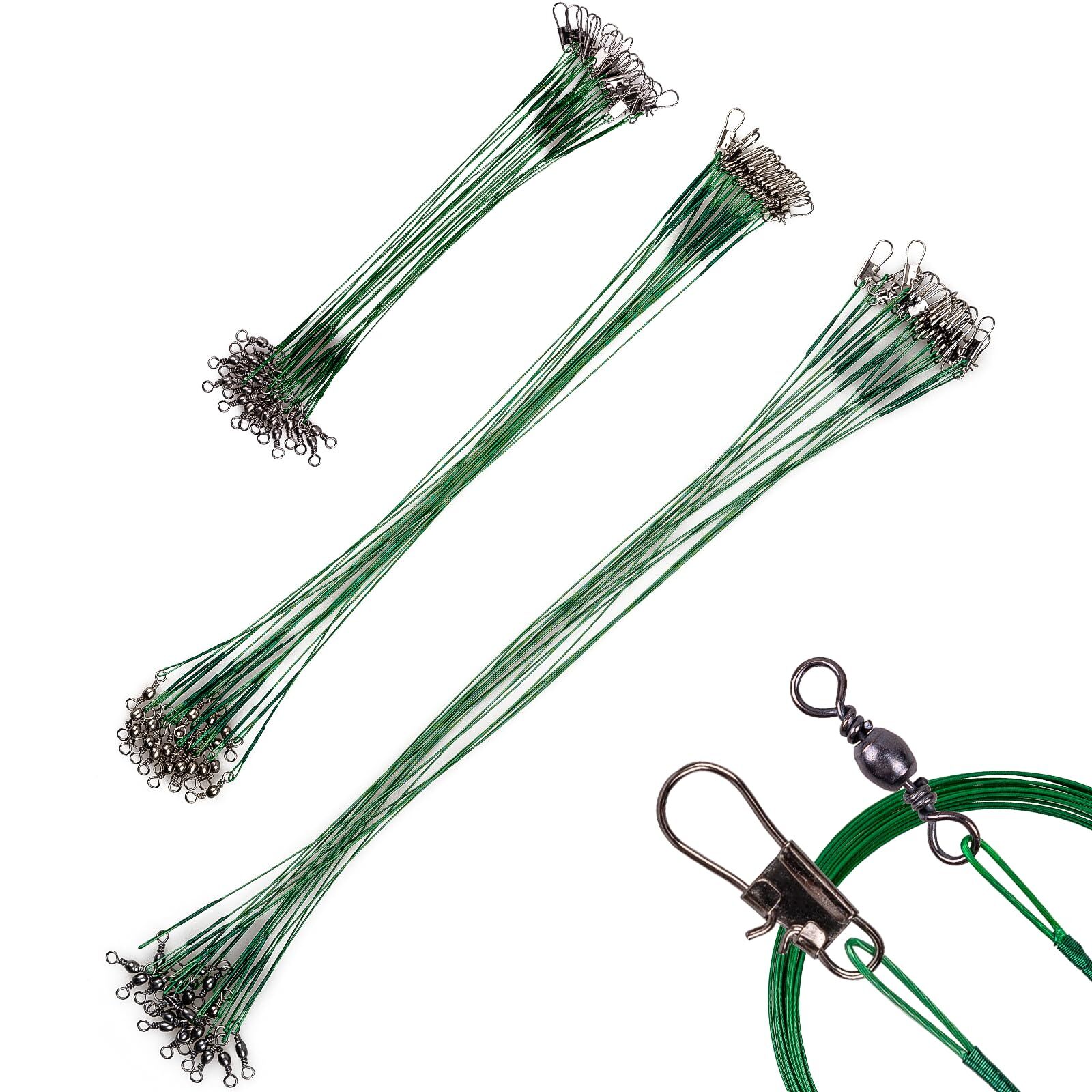 60PCS Stainless Steel Fishing Leader Line Wire with Swivels and Snaps