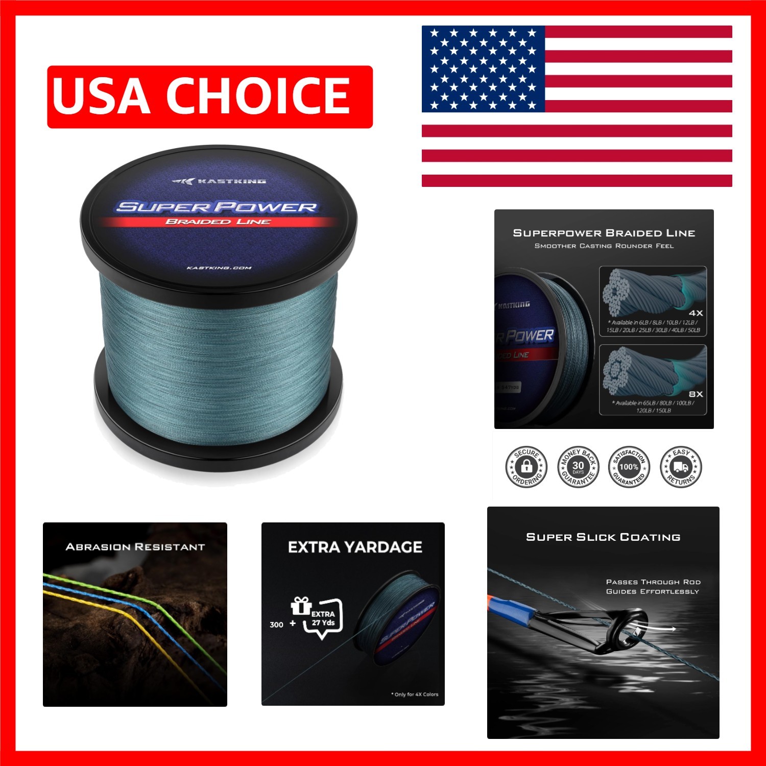 KastKing SuperPower Braided Fishing Line 20lb – Abrasion Resistant & Zero Str…