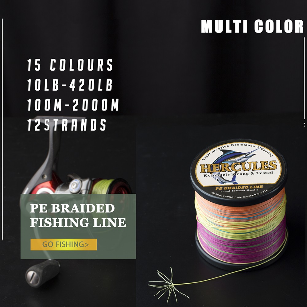 HERCULES Pink PE Braided Fishing Line 12 Strands 10lb-420lb Zero Stretch