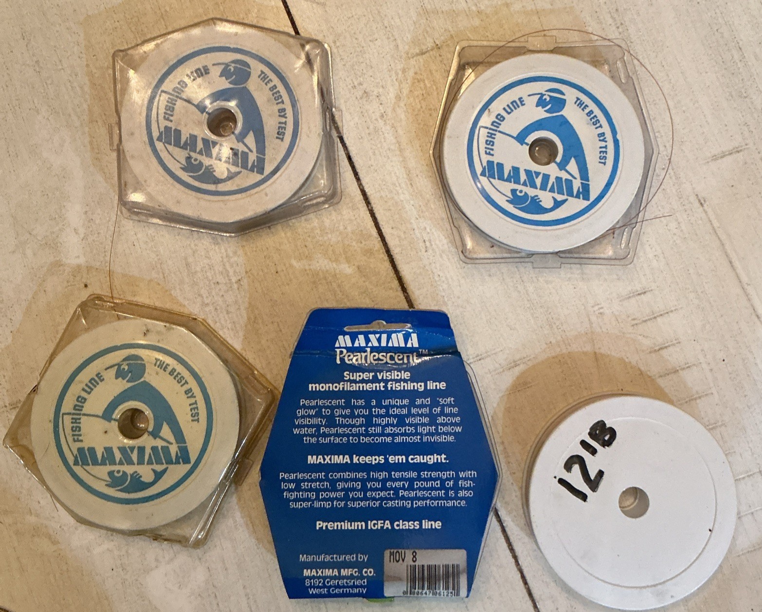 Lot of 5 Vintage Maxima Fishing Line Spools 1 NIB Pearlescent