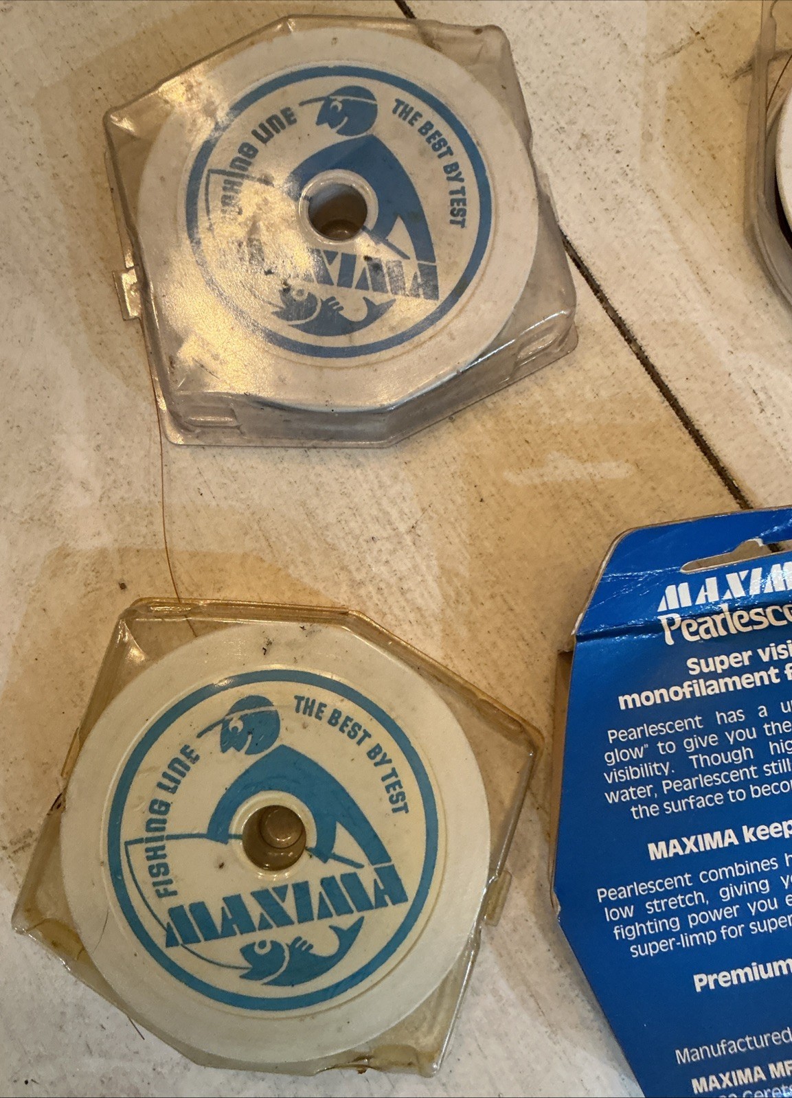 Lot of 5 Vintage Maxima Fishing Line Spools 1 NIB Pearlescent