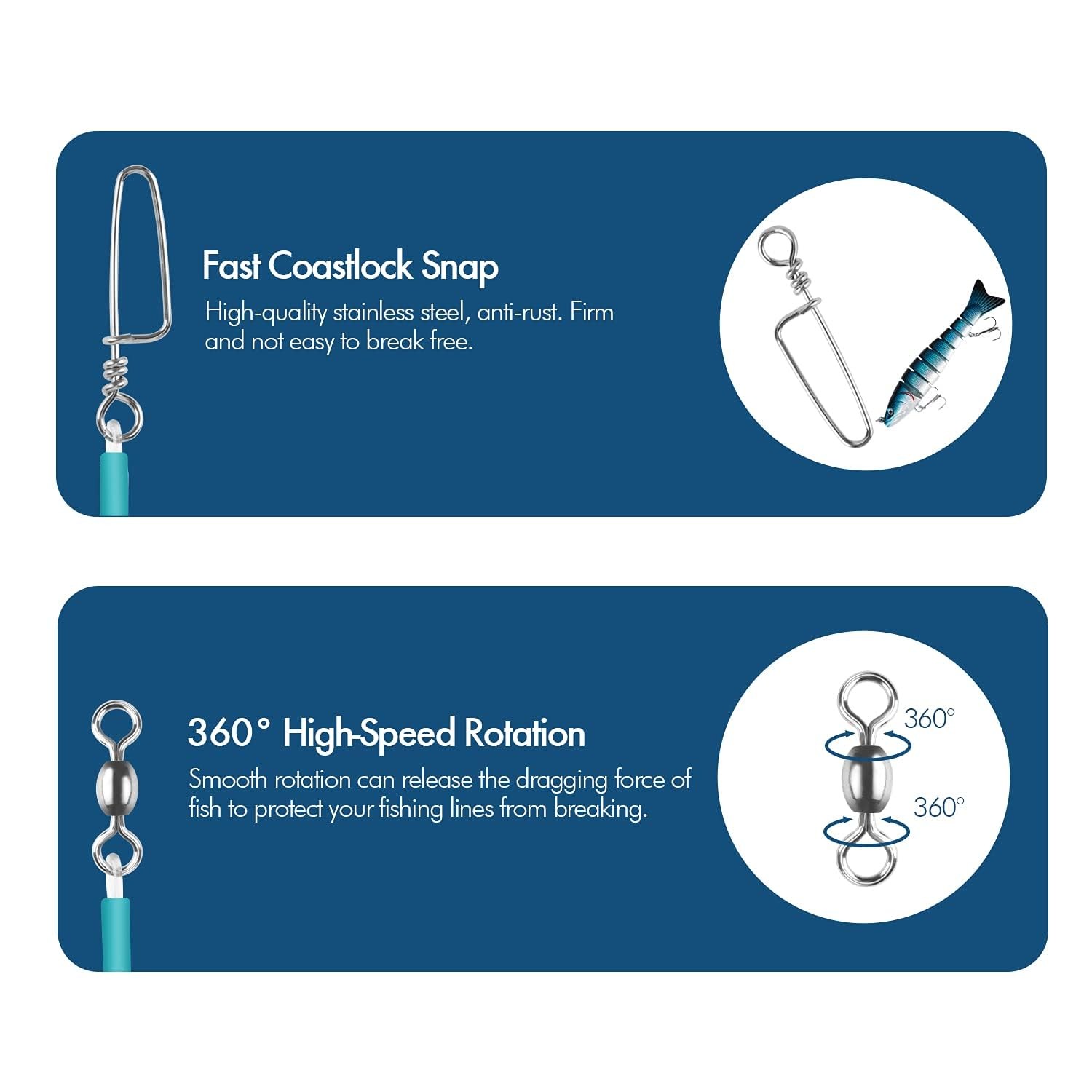 Fluorocarbon Fishing Leader Line with Swivels Snap Connect Tackle Lures Rig Kit