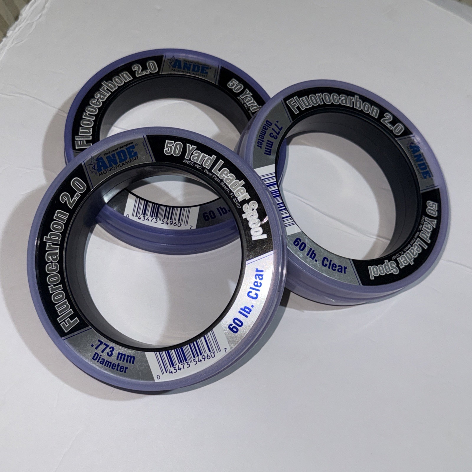 Ande .773mm 60lb Clear Fluorocarbon 2.0 Leader Spools (3 Pk) Total 150yd- NIB