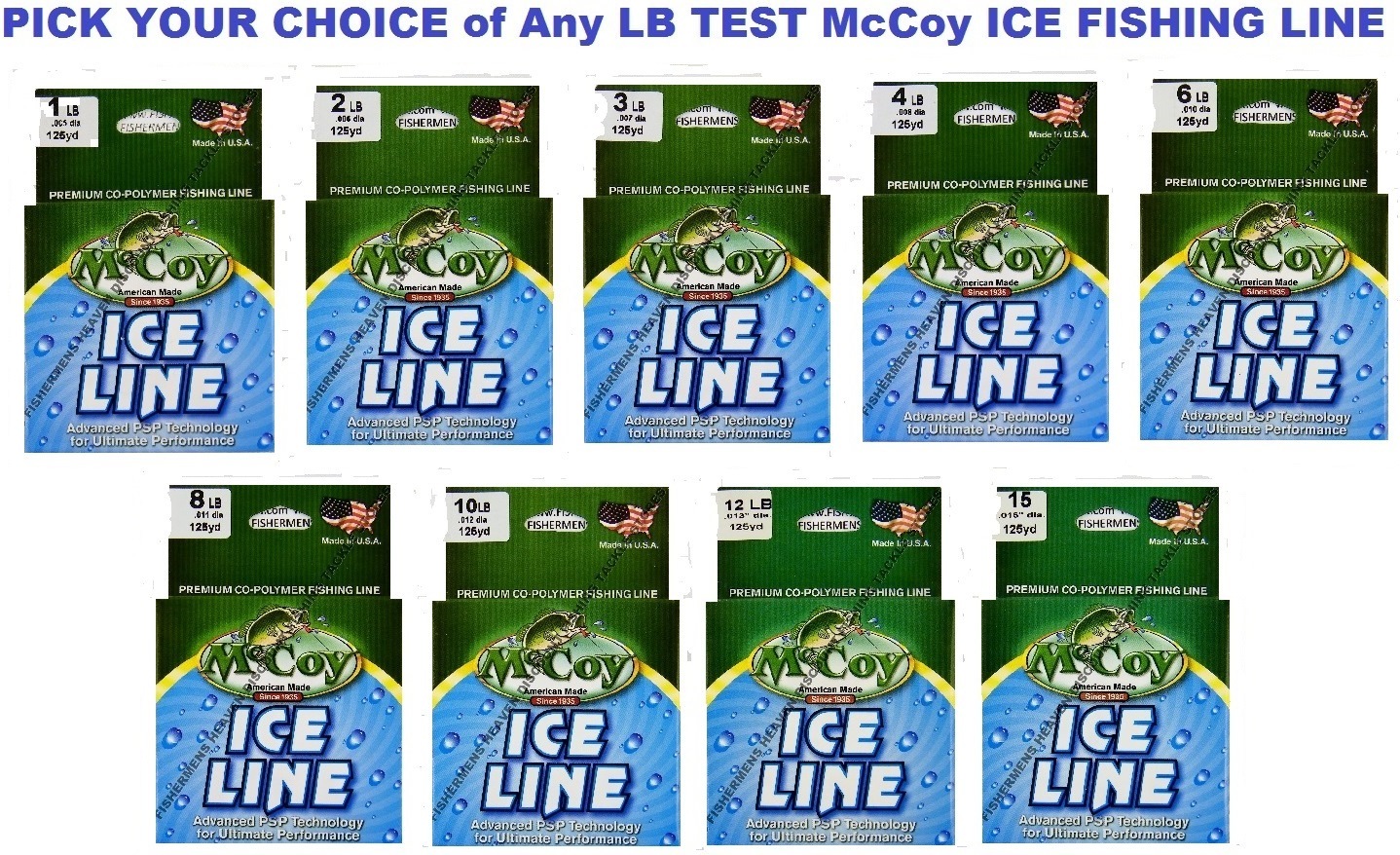 McCoy Ice Fishing Line Copolymer Mean Green 125 Yard Spool Any Pound Test