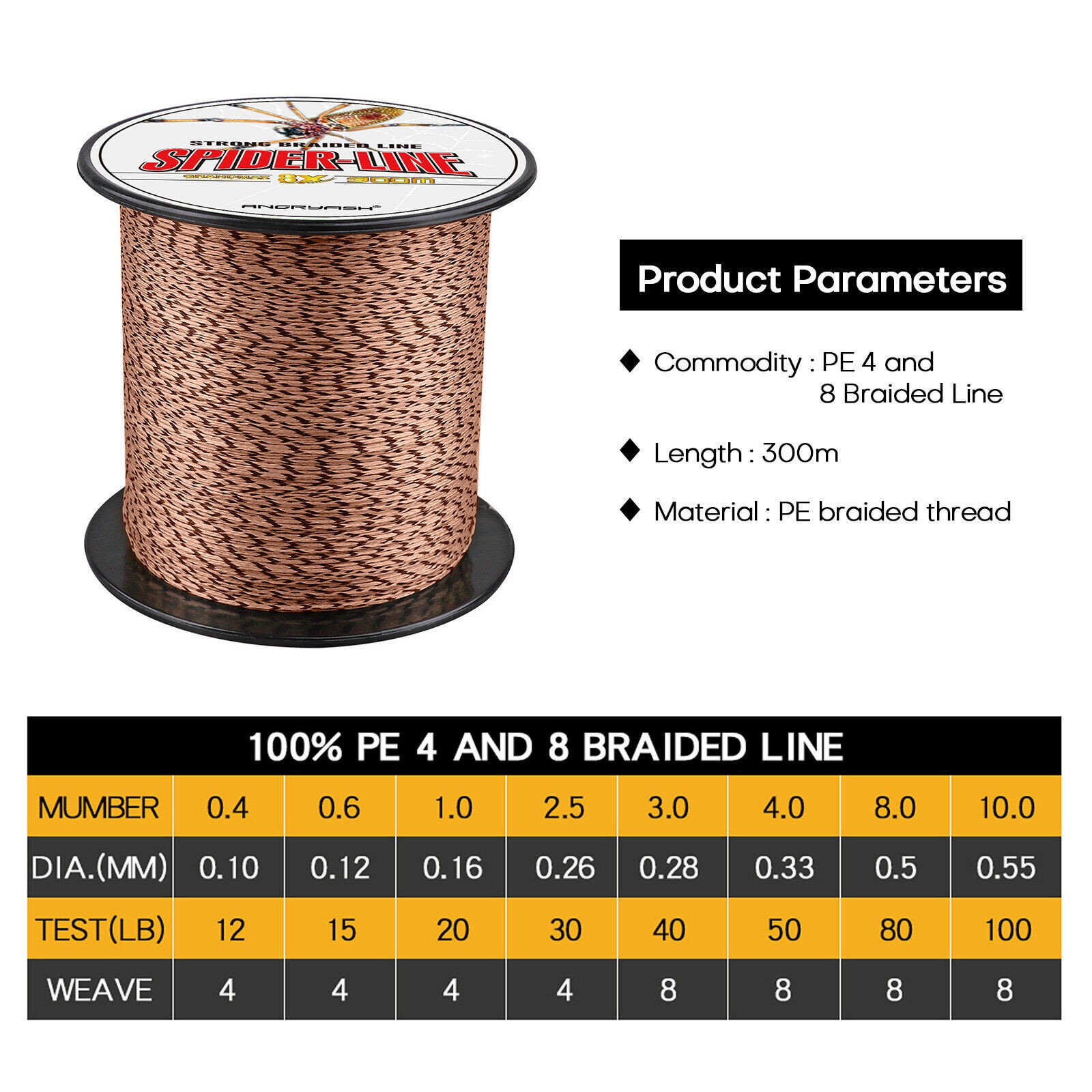 328Yds 300M Braided Fishing Line 4 Strands 10LB-80LB Abrasion Resistant Strong