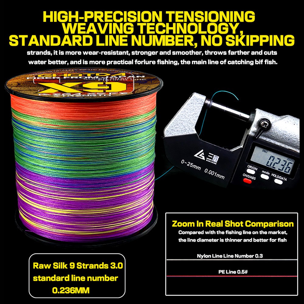 500M 9 Strands Braided Fishing Line Super Strong Multifilament Line 24lb-100lb