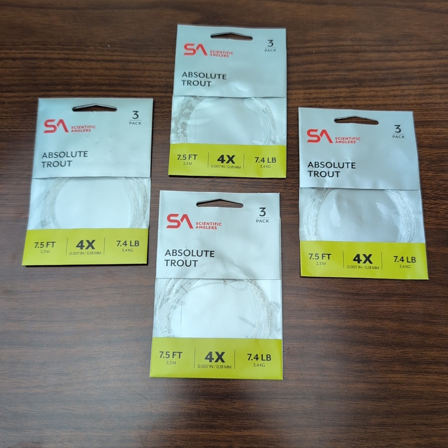 Scientific Anglers Absolute Trout Leader – Lot of (12) 7.5ft 4X 7.4lb – 25% OFF!
