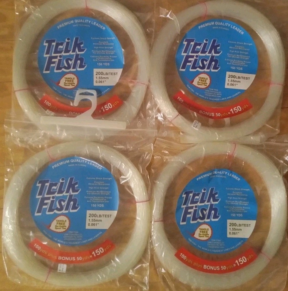 600 yds Lot 4x 200 LB TEST TRIK Line fish saltwater MONO LEADER CLEAR Tuna