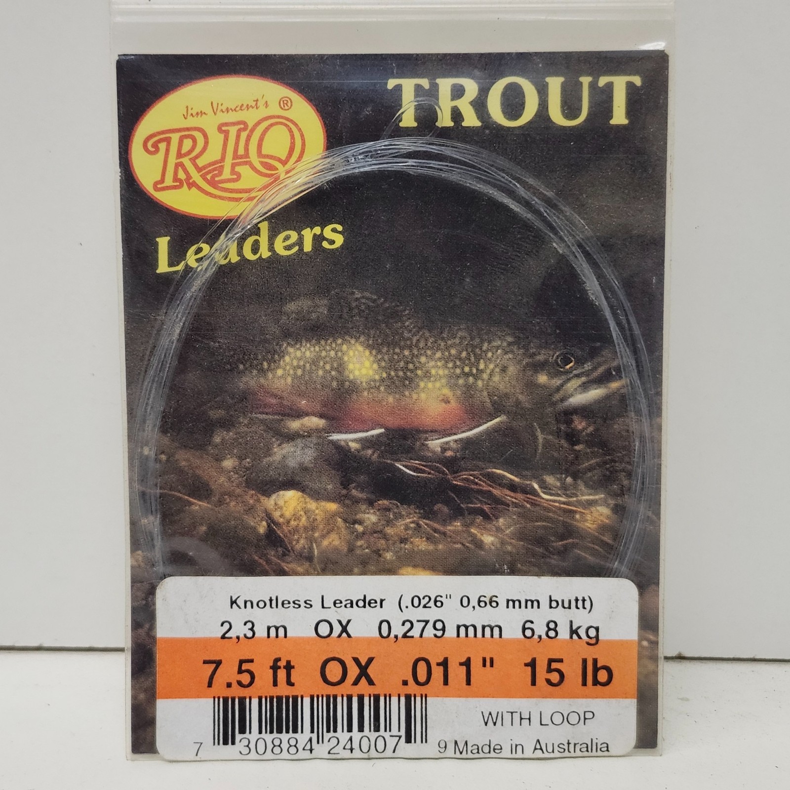 RIO Trout Freshwater Tapered Leader Fishing Line 7.5ft 0X .011in 15lb a