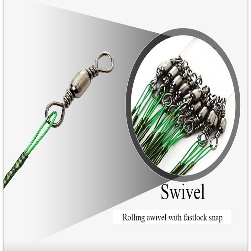 20Pcs/Lot Anti Bite Steel Fishing Line Steel Wire Leader With Swivel 20LB-80LB