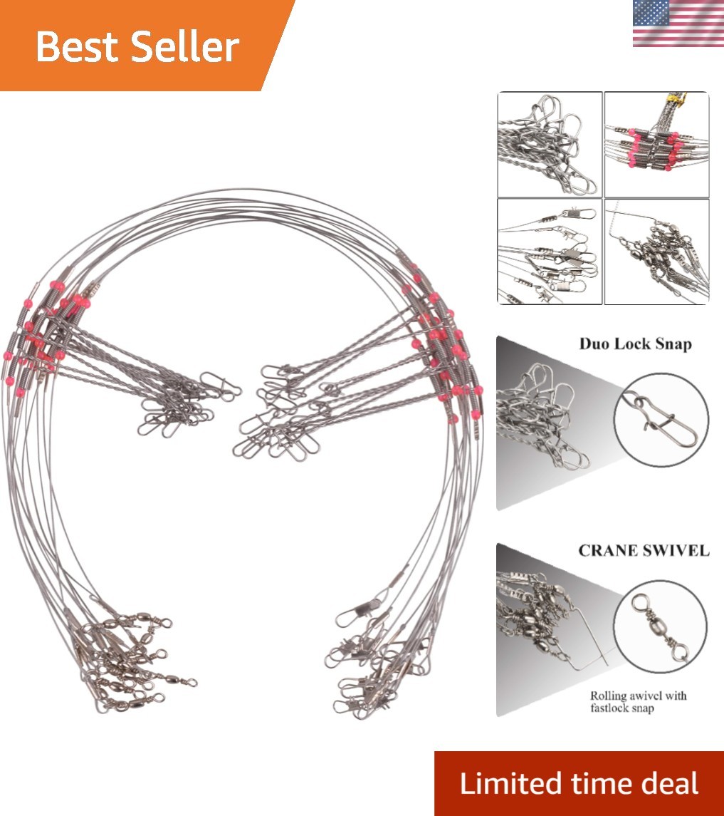 Complete Saltwater Tackle Rig – 12pcs Stainless Steel Fishing Leaders, 90lbs