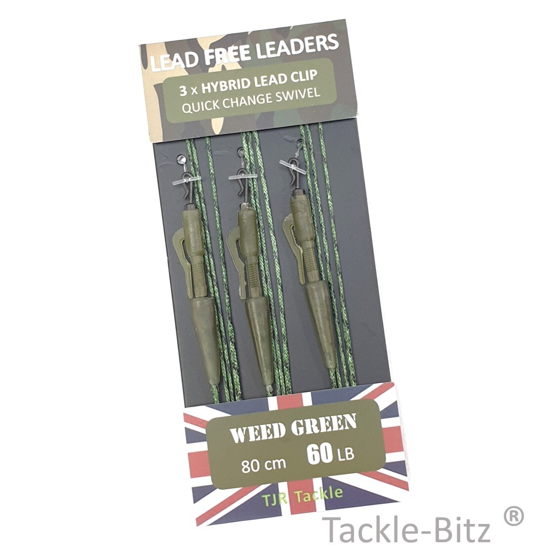 Hybrid Carp Leaders Lead Free GREEN Fishing Tackle Ring Swivels or QC 60LB Test
