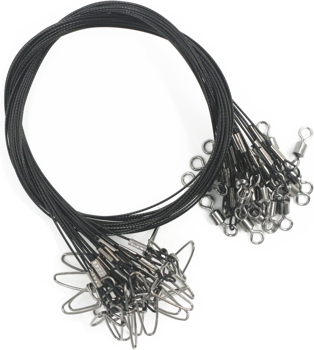 20pcs Heavy Duty 19″ Steel Fishing Leaders with Snap & Swivel for Pike & Catfish