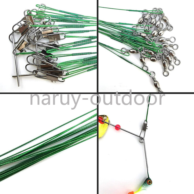 100pcs Stainless Steel Trace Wire Leader Fishing Line Leaders With Snap & Swivel