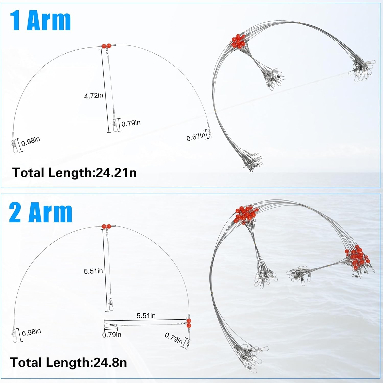 Saltwater Fishing Rigs – High Strength Leaders with Swivel Snaps 24 Pack
