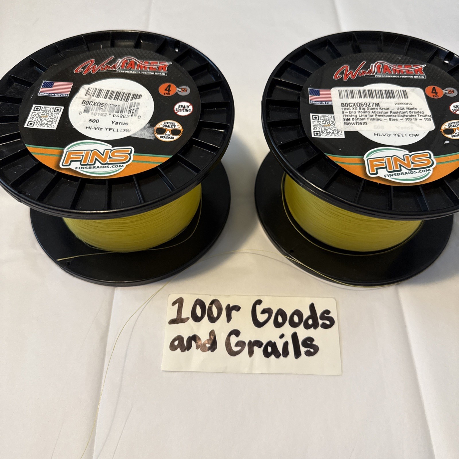 2 Pack Fins Windtamer Braid Fish Line 100 LB, 500 Yards, Hi-Viz Yellow