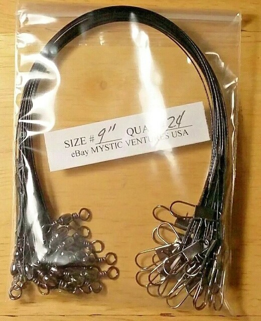24ct 9″ BLACK Steel COATED 7 STRAND BRAIDED Fishing Leaders Snaplock 30lb