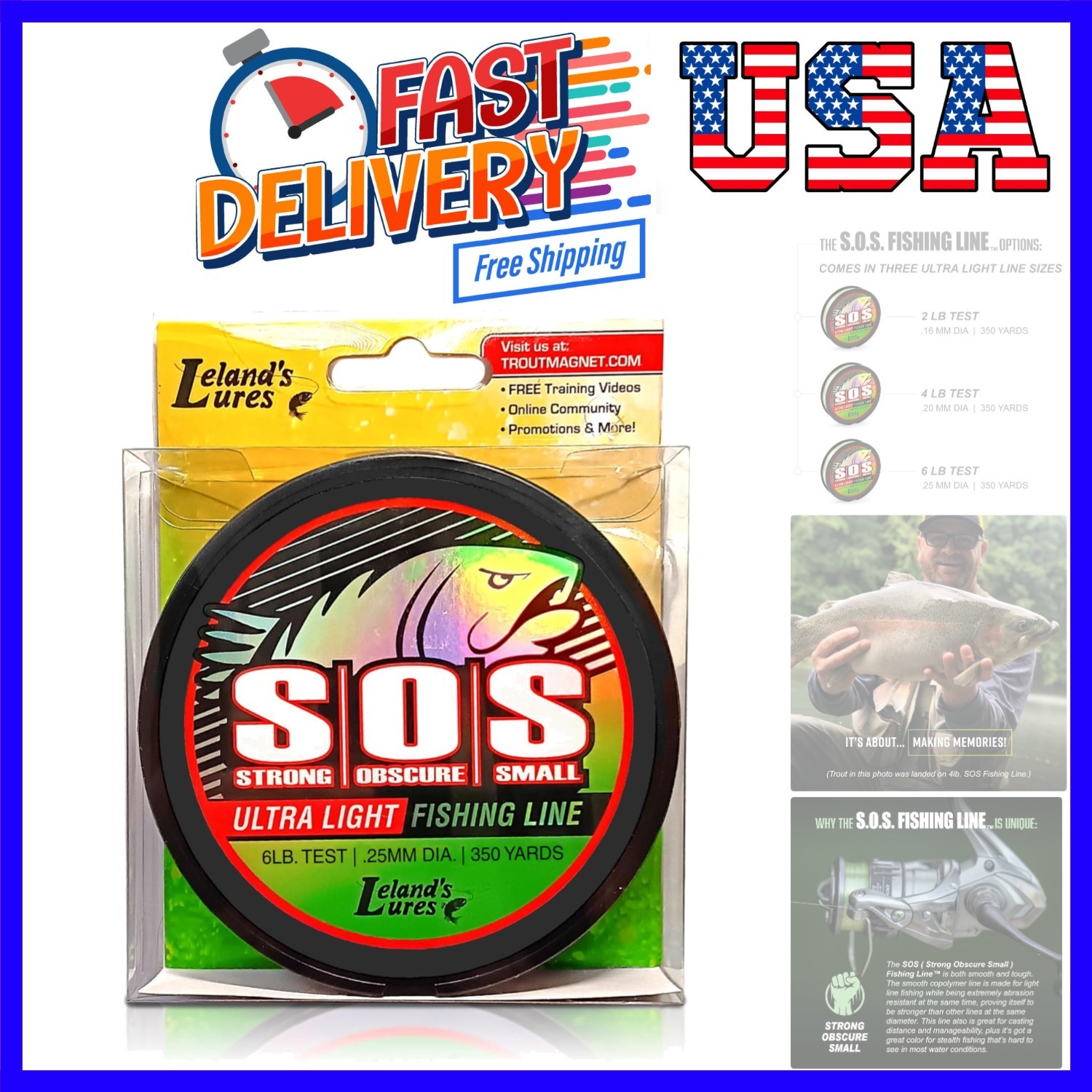 Trout S.O.S. Fishing Line – 2lb , 350 Yard Spool, .16mm Diameter – The Strong…