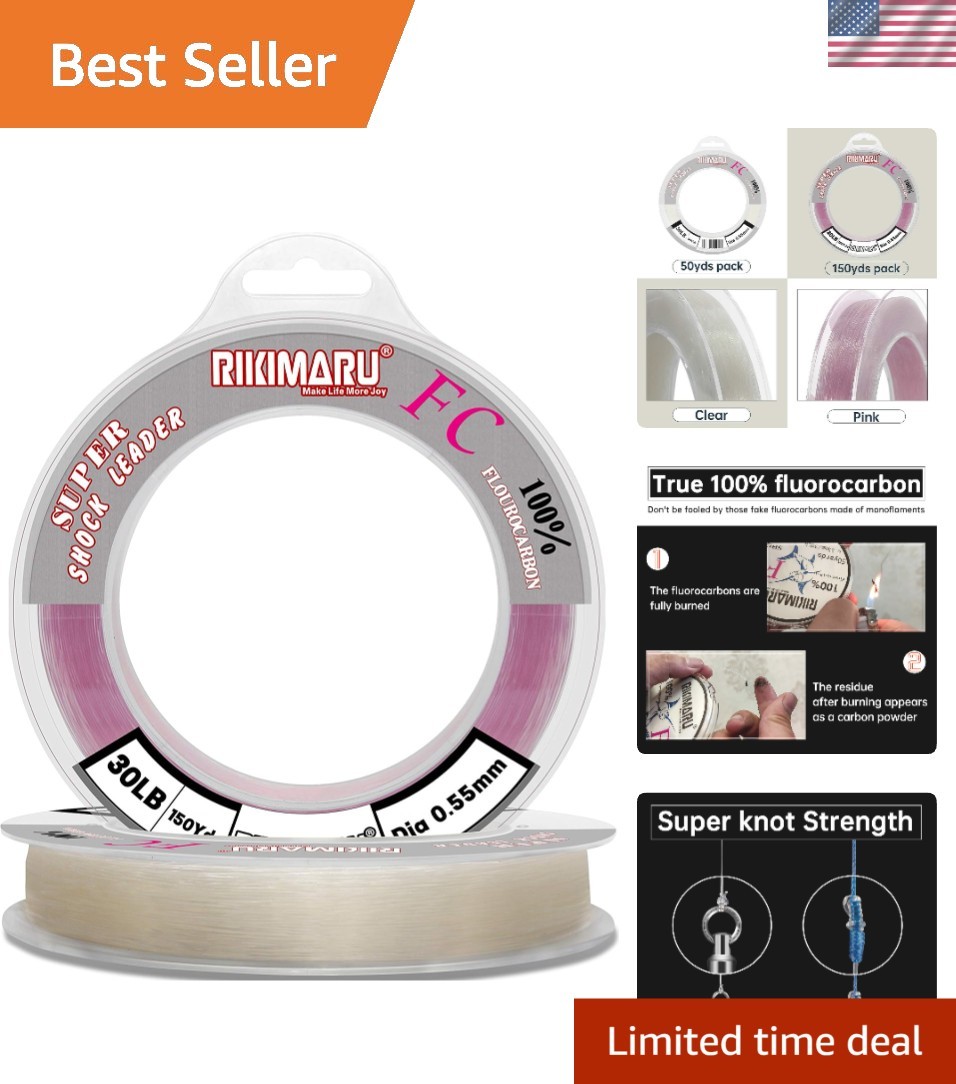 100% Fluorocarbon Fishing Line – 150ft, 50lbs Shock Resistant & Clear