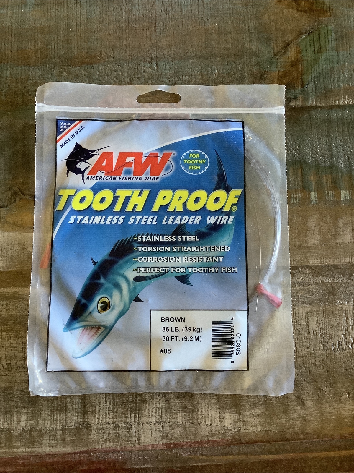 AFW TOOTH PROOF STAINLESS STEEL LEADER-Single Strand Wire-86LB Test 30FT BROWN