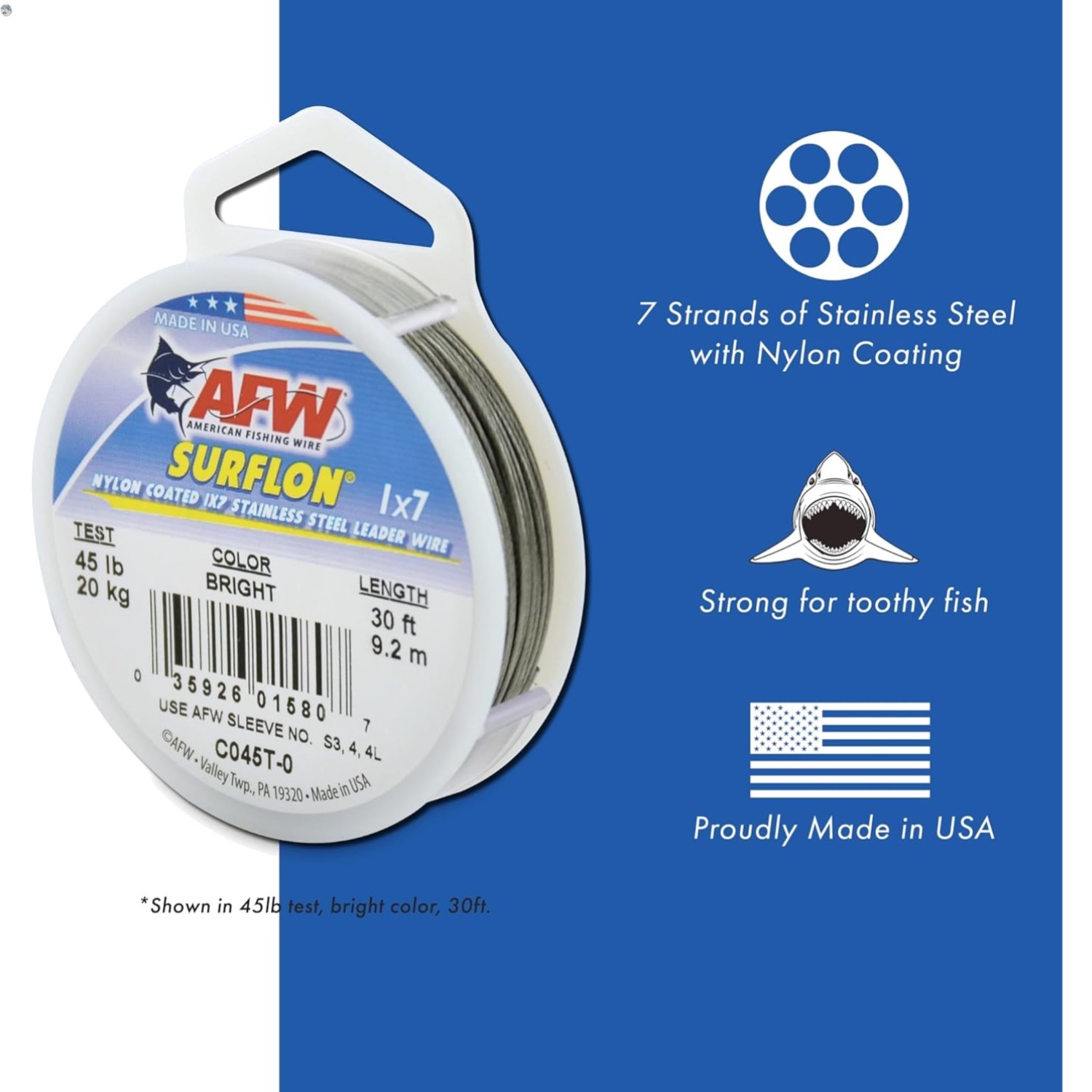 Surflon Nylon Coated 1×7 Leader Wire – 45lb , 30ft for Saltwater Fishing
