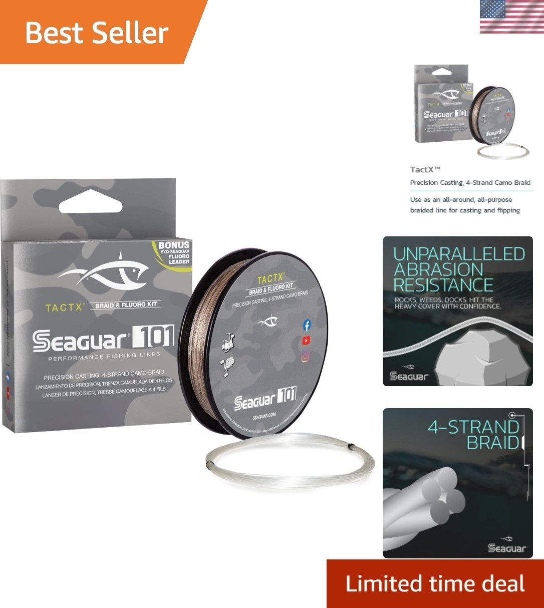 15lb TactX Braided Fishing Line with Fluorocarbon Leader – Stealth Performance
