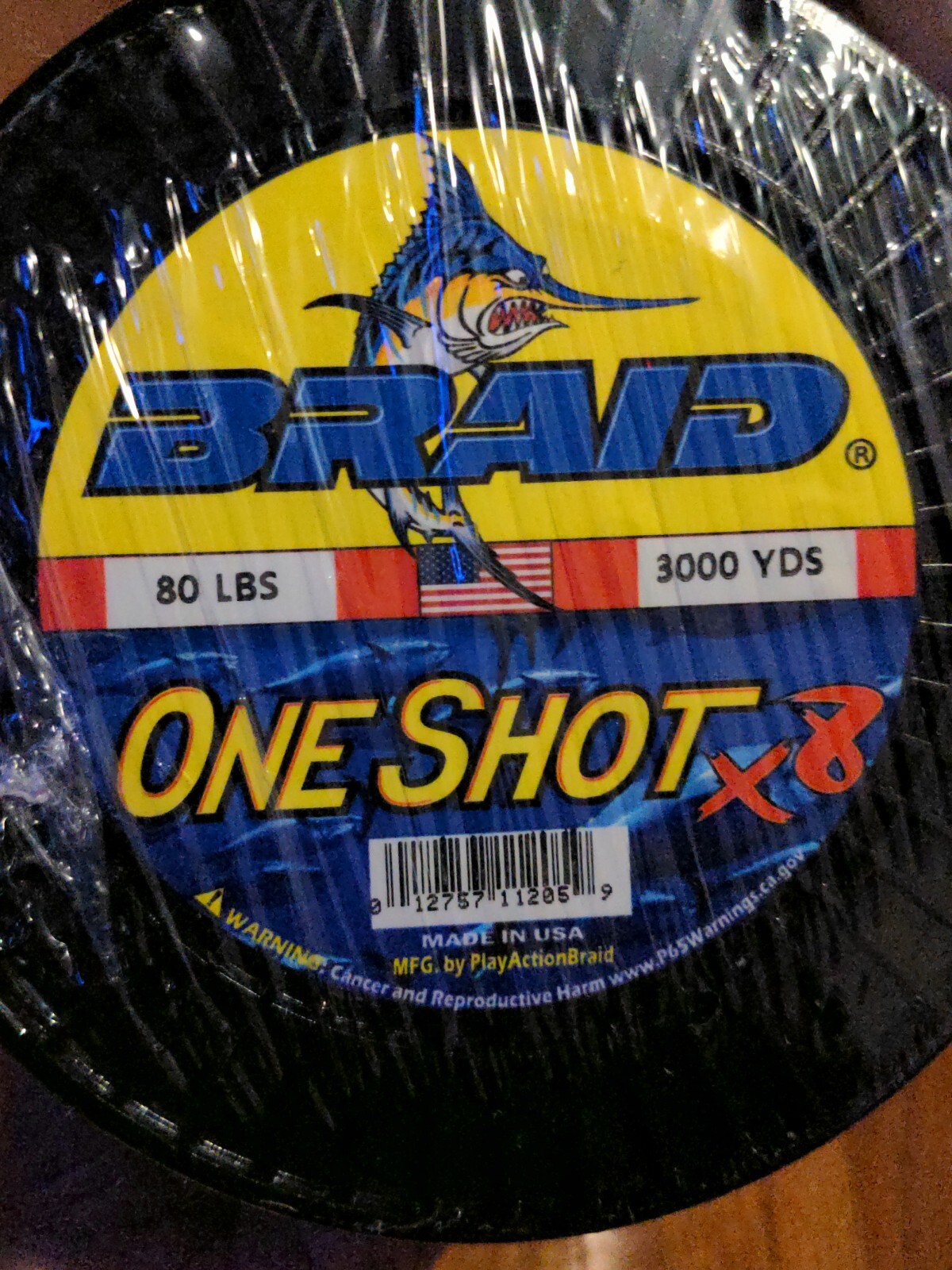 Braid One Shot Solid 8X Solid Braid 3000 yd Spool 80 lb Test Blue Line