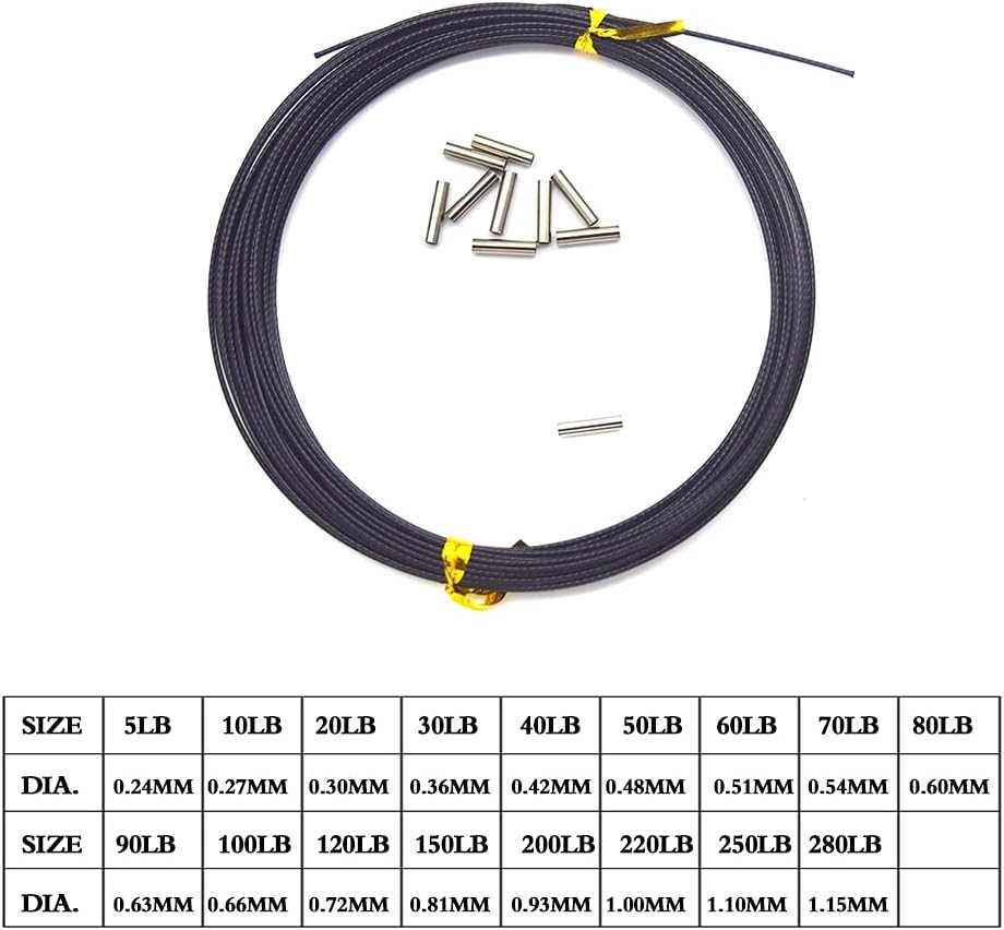 80lb 32.8ft Nylon Coated Stainless Steel Fishing Leader with 10 Crimp Sleeves