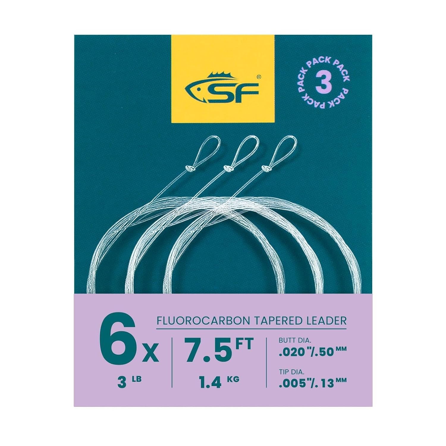 Fluorocarbon Pre Tied Loop Fly Fishing Tapered Leaders 7.5FT 6X Clear 3 Packs