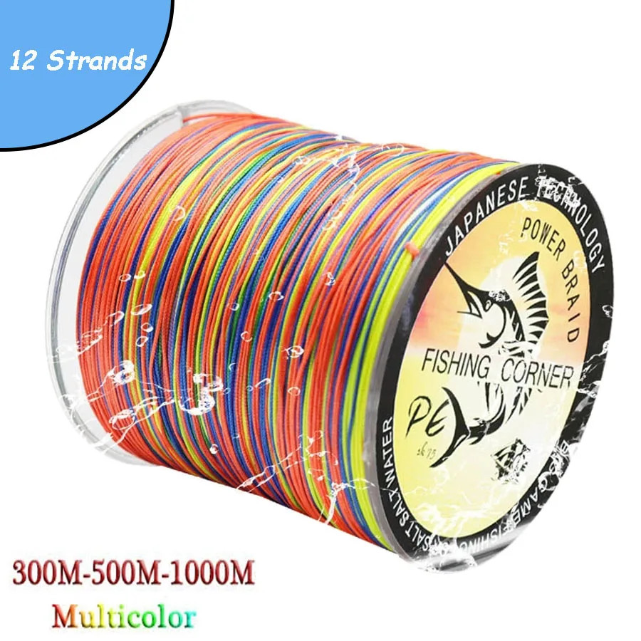 12 Strands Braided Fishing Line 300M-500M PE Multifilament Multicolor Strong