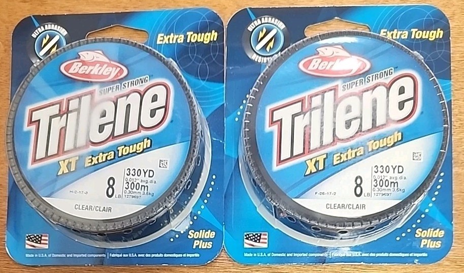 Lot Of 2. Berkley TRILENE XT Extra Tough Fishing Line. 8lb. Clear. 330 Yards