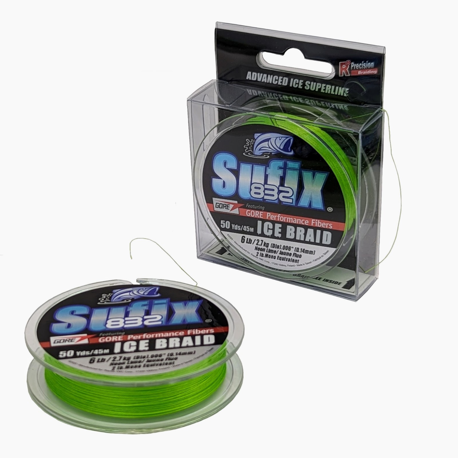Sufix 832 Ice Braid – Neon Lime 6 lb – 50 yd / 45 m – Ice Braided Fishing Line