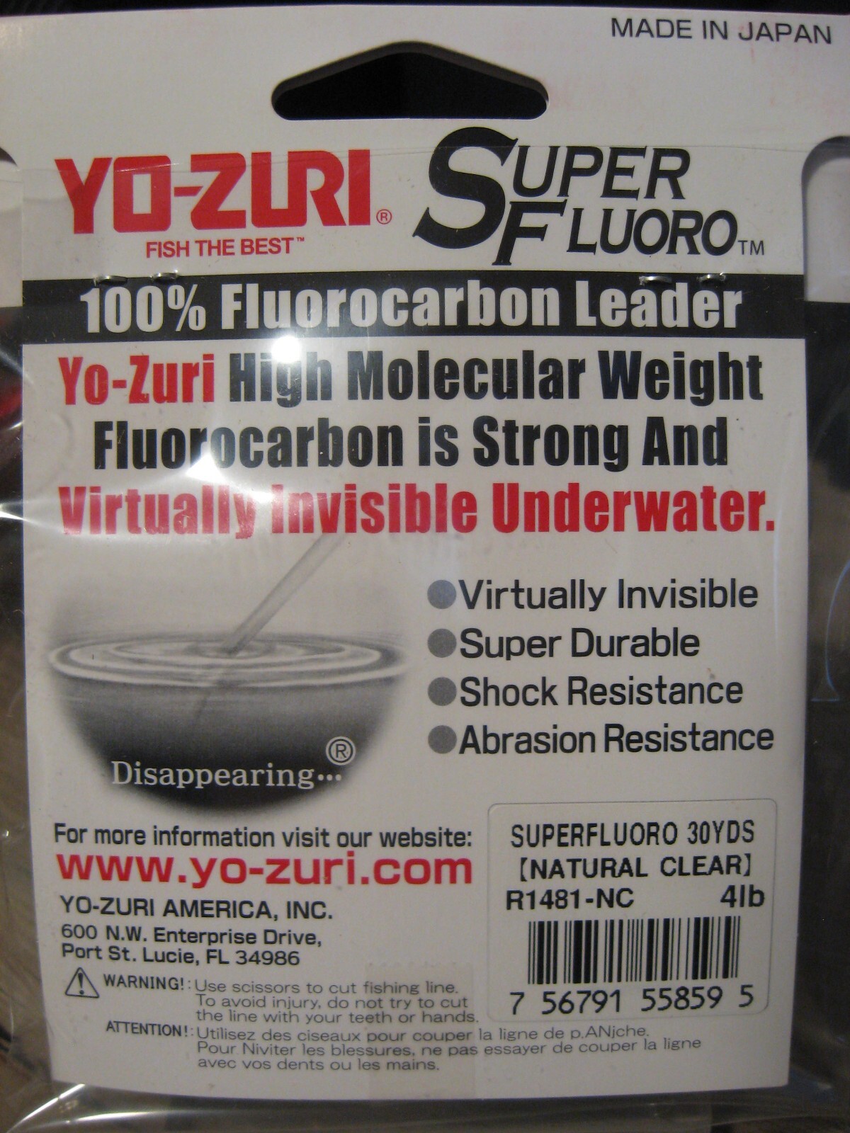 Yo-Zuri Super Fluoro 100% Fluorocarbon Leader Fishing Line 4 LB 30 Yards Clear