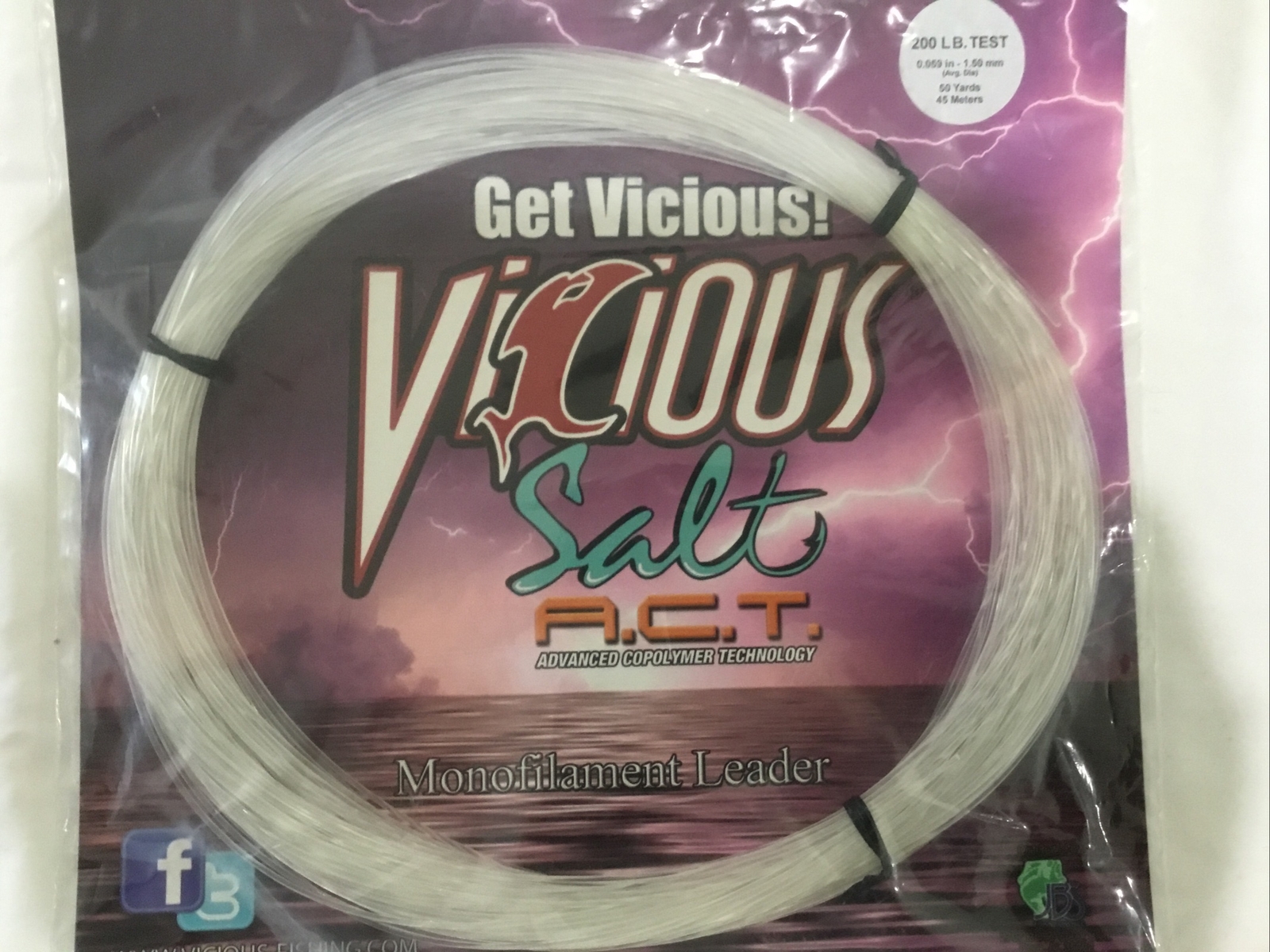 Vicious Monofilament Copolymer Leader 200Lb, 50 Yd