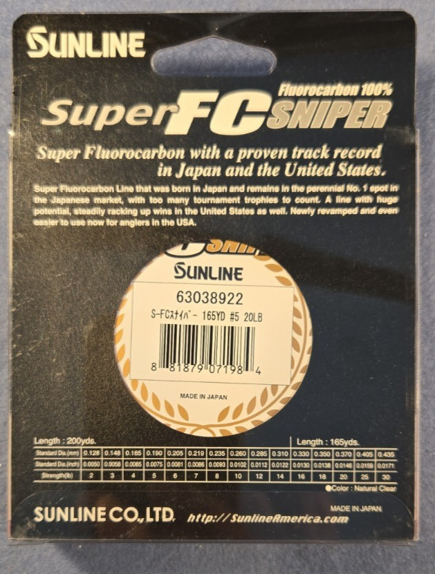 Sunline Super FC Sniper Fluorocarbon 20 lb. (.0146″ dia.) 165 yds Made in Japan