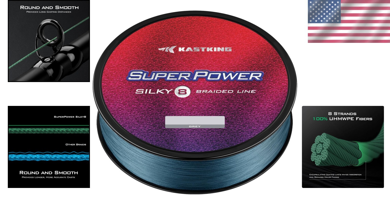 SuperPower Silky8 Braided Fishing Line, 450ft, X8-Gray – Zero Stretch Technology