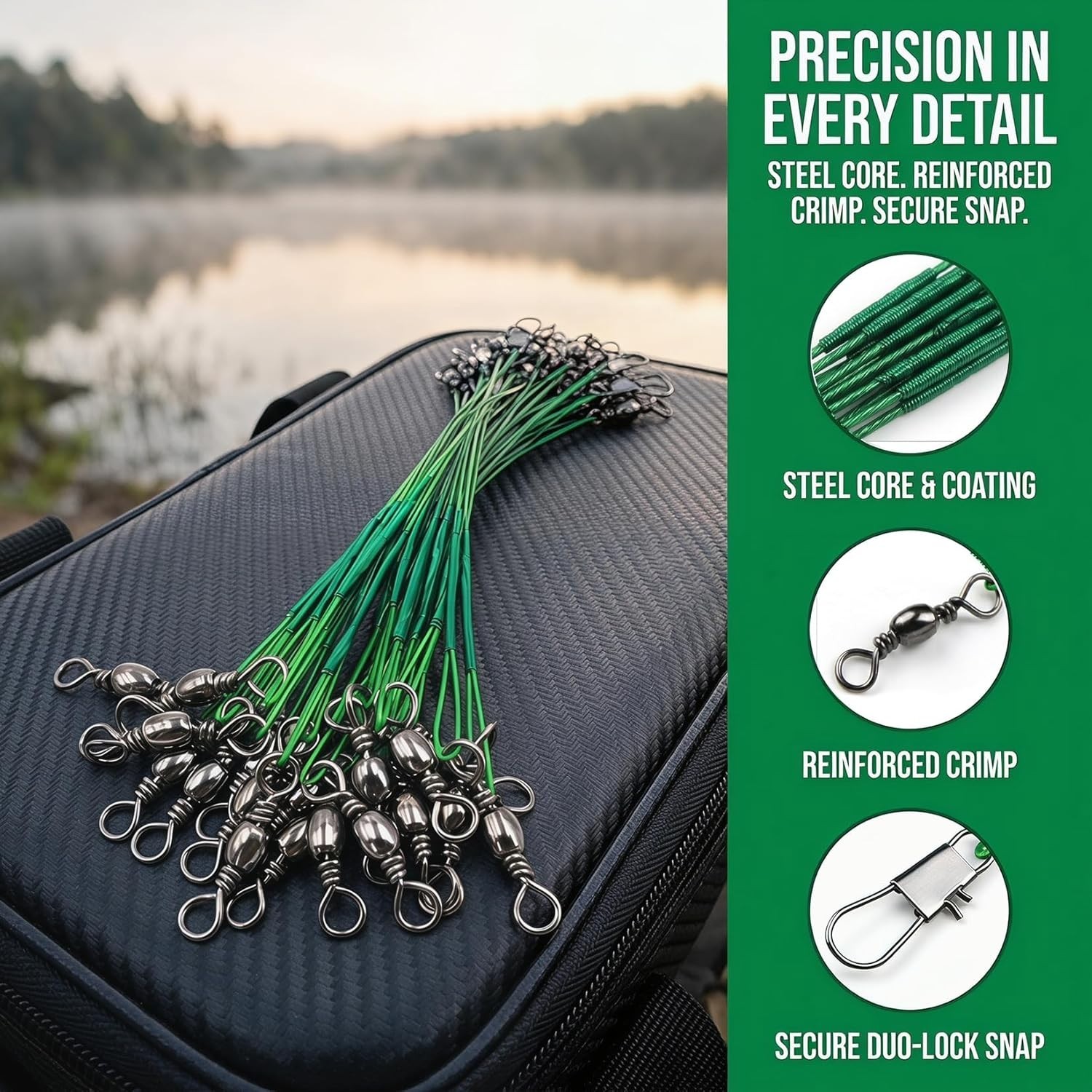 Stainless Steel Fishing Leaders 60PCS with Swivel Snap for Freshwater Saltwater