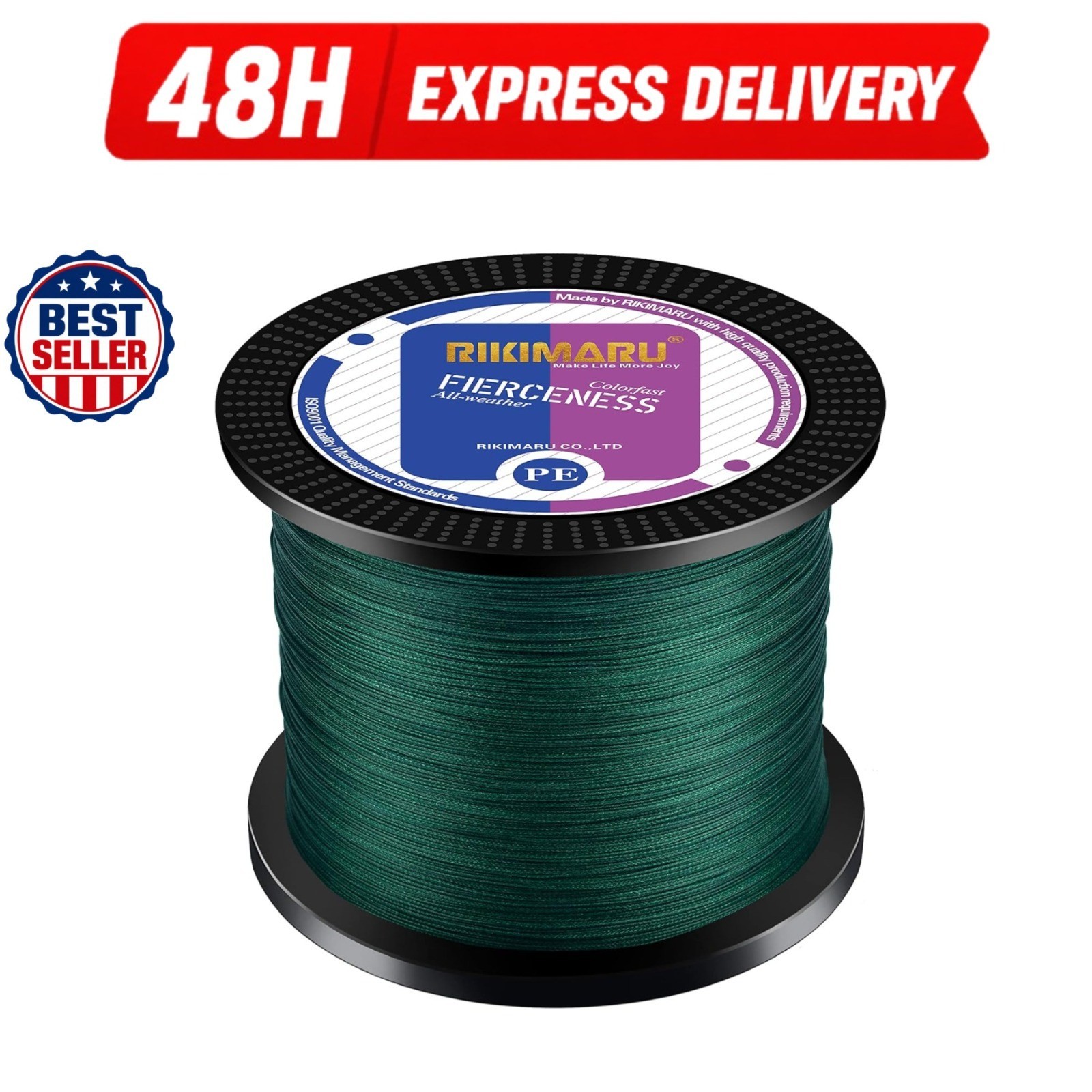 RIKIMARU Braided Fishing Line 327 Yds 65LB Zero Stretch Abrasion Resistant