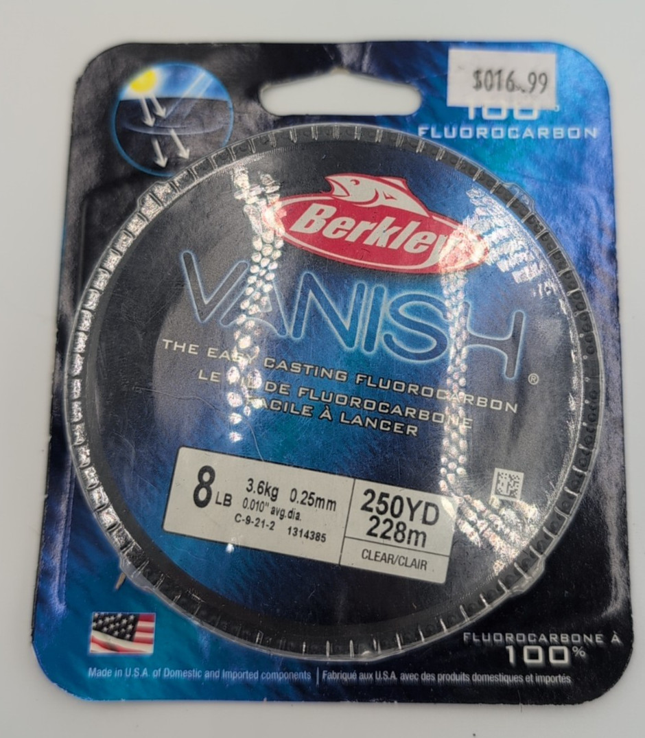 Berkley Vanish 100% Fluorocarbon Clear Fishing Line 8 lb Test 250 Yds New