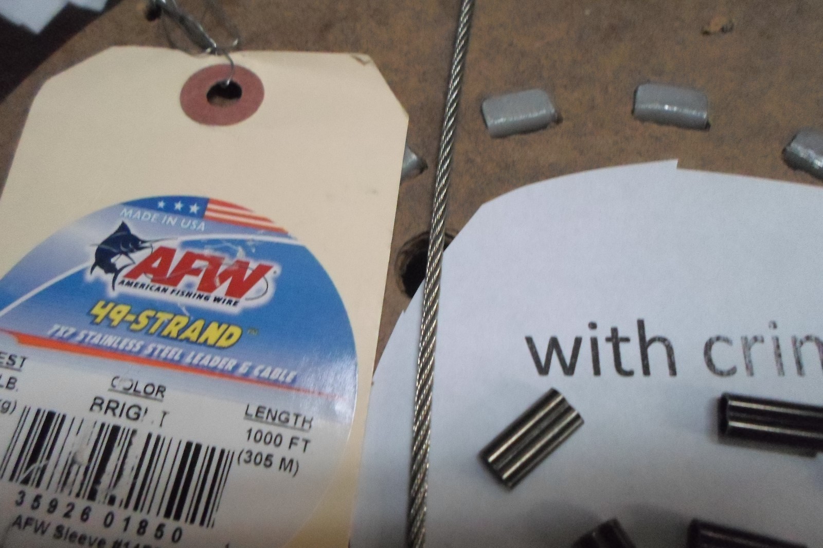 AFW 900 LB BRIGHT SS STAINLESS STEEL 49 STRAND 7 X 7 LEADER AND CABLE 12 crimps