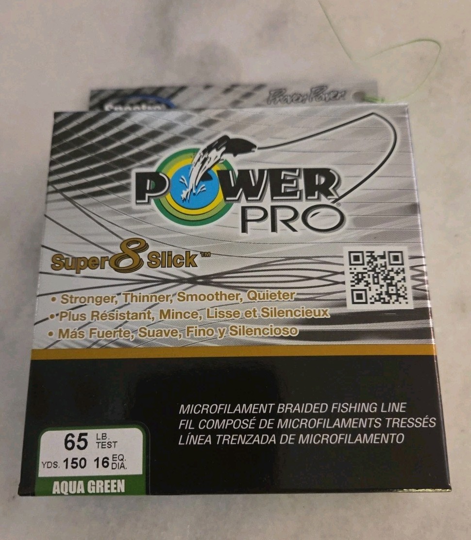 Power Pro Super 8 Slick Braided Fishing Line 65 lb Test 150 yds Aqua Green Braid