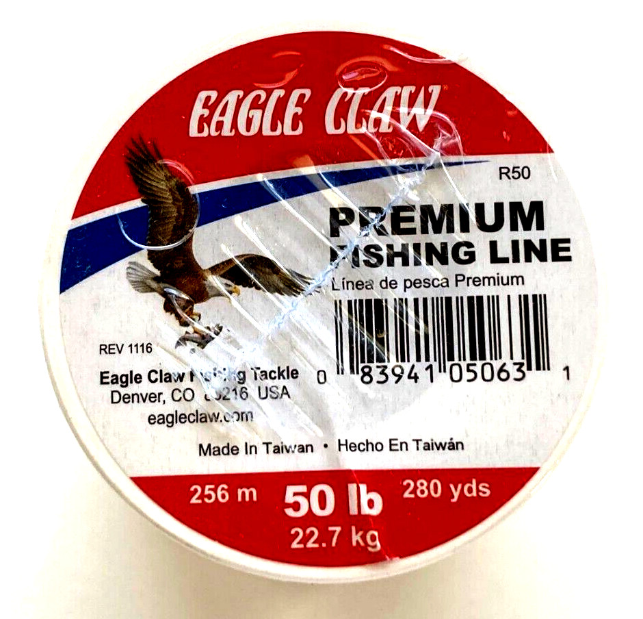 Eagle Claw Premium Fishing Line 50lb Test Clear 280 Yards Spool – Free Shipping