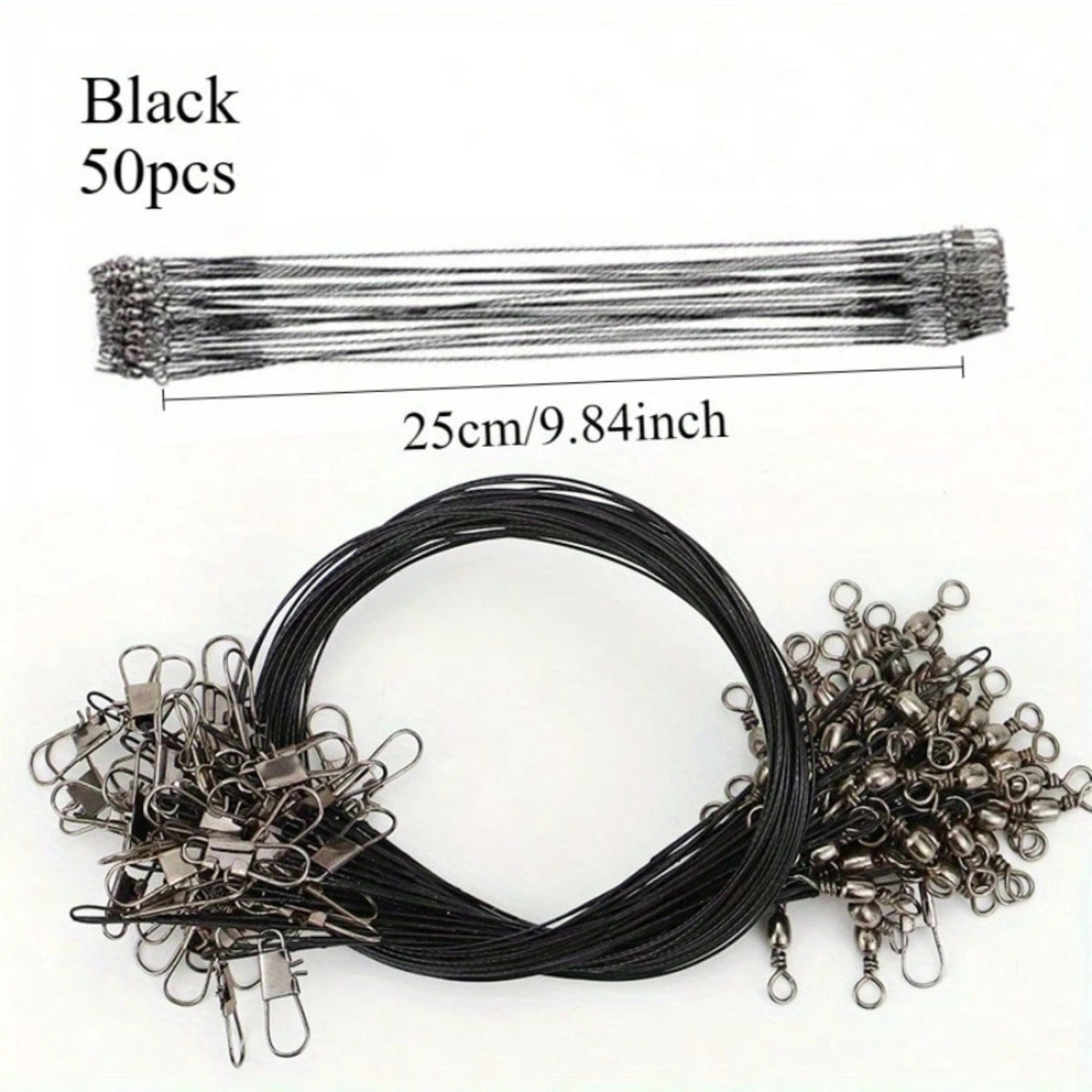 Fishing Wire Leader Trace Line With Swivel And Snap Tackle Stainless Steel 50Pcs