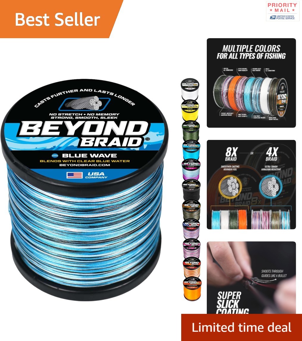 Abrasion Resistant Braided Fishing Line 300 Yards 20kg Blue Camo Polyethylene