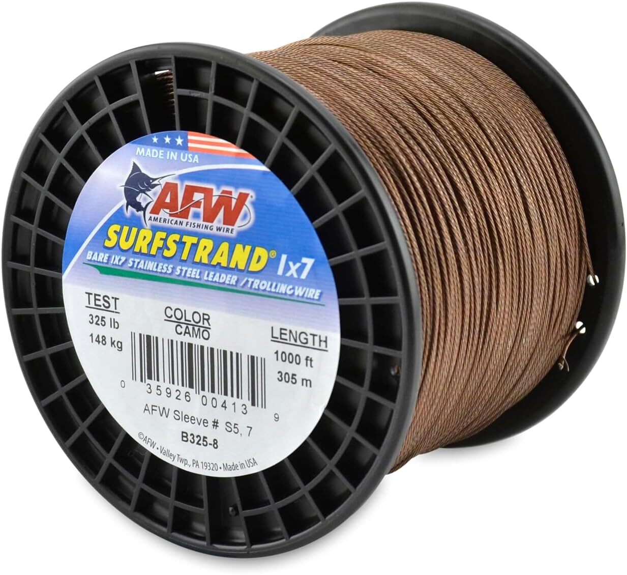 American Fishing Wire Surfstrand Bare 1×7 Stainless Steel Leader Wire, Camo