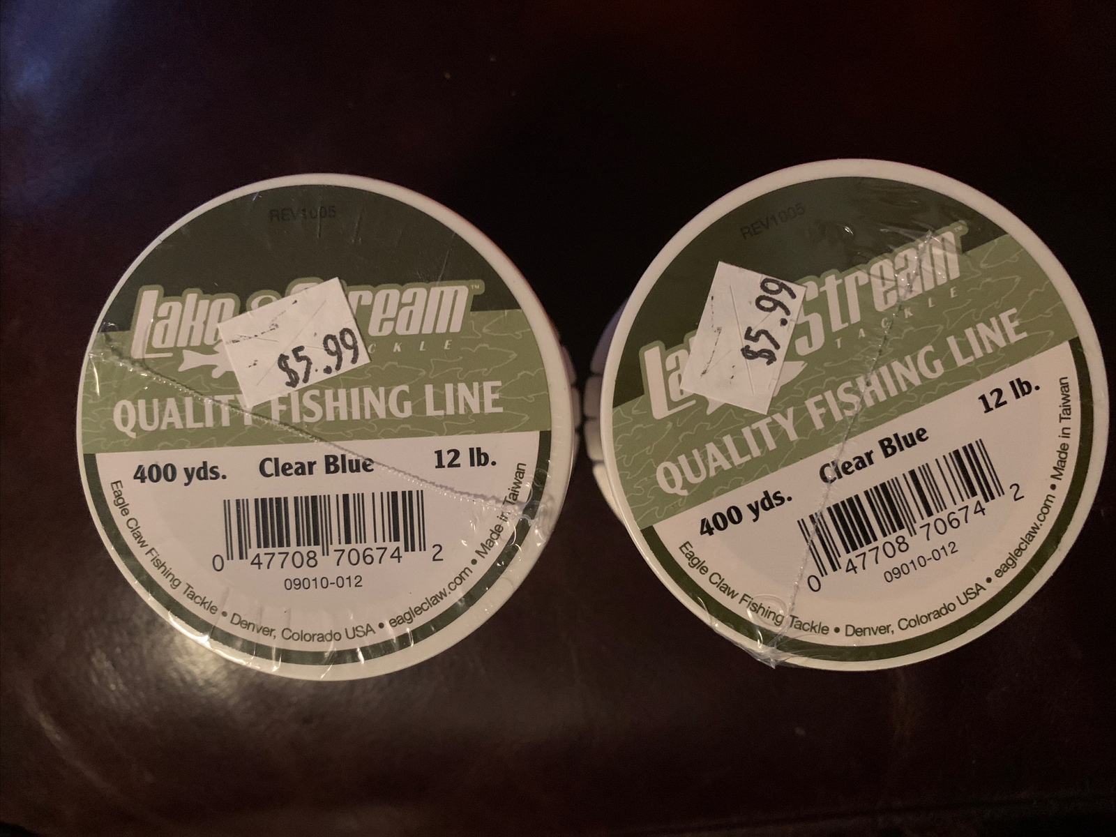 2 Spools Eagle Claw 09010-12 12 Lb Test Mono Fishing Line Clear Blue 400 Yds