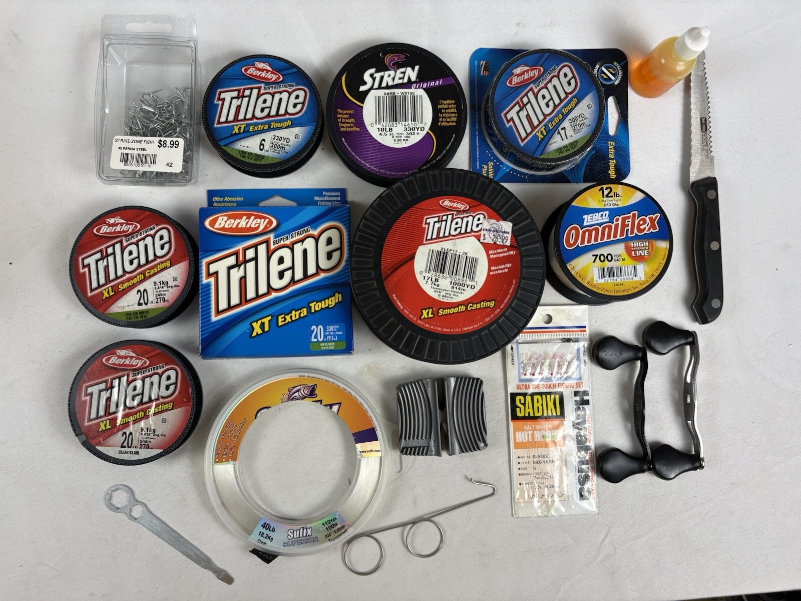 Berkley Trilene Line Lot XT XL + Stren + Zebco + Sufix + Hooks Sabiki (10)